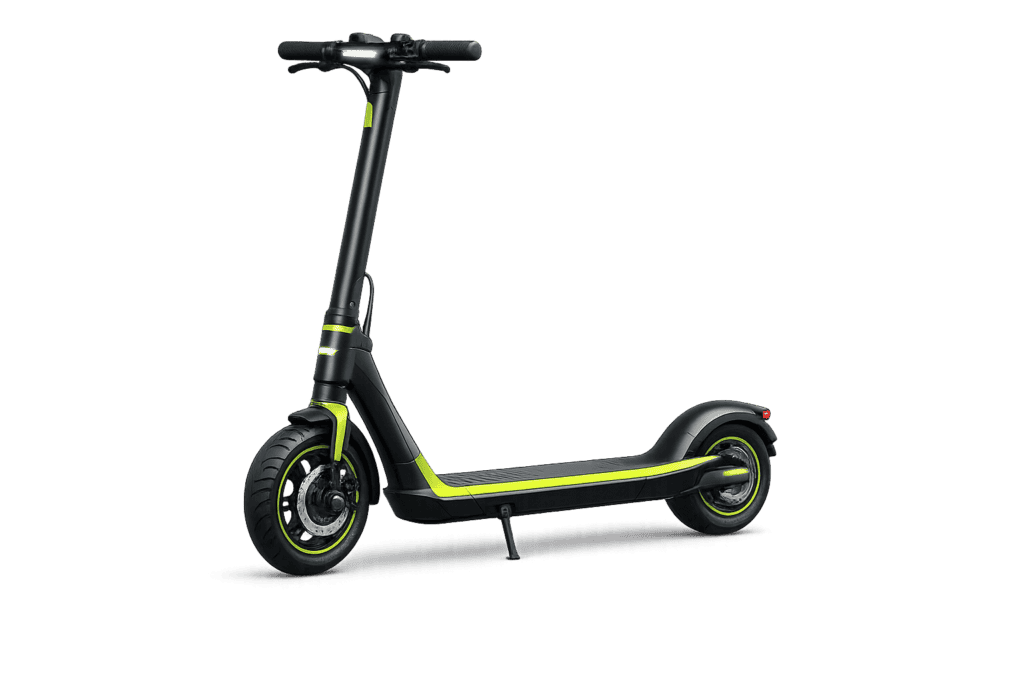 Black electric scooter with lime green accents